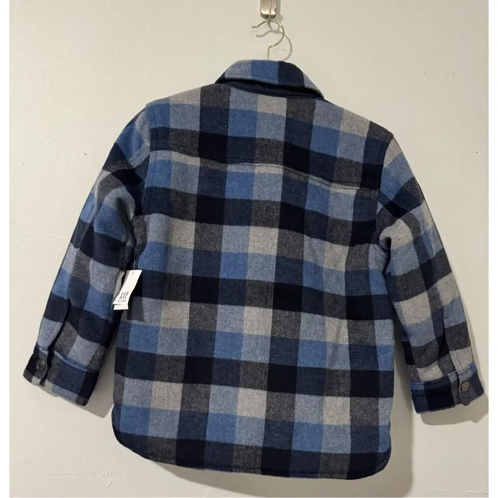 Gap NWT blue plaid check quilted boys shirt jacket M